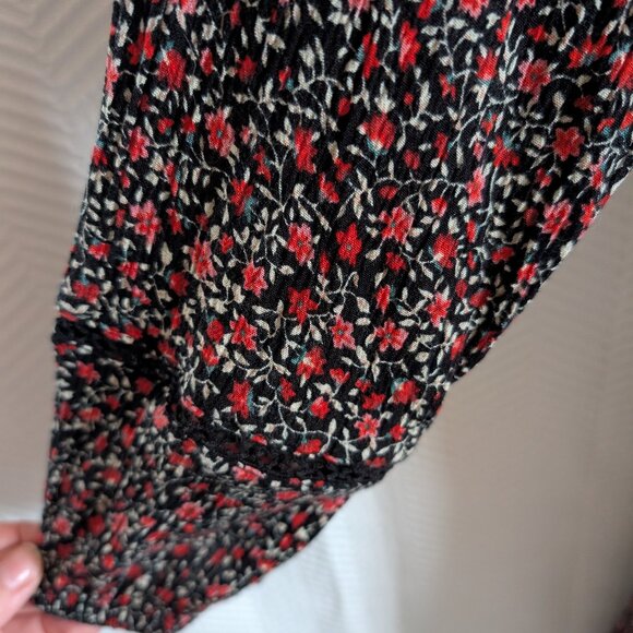 American Eagle Dark Floral mini dress smocked waist Medium Cottagecore Fall - Picture 8 of 15